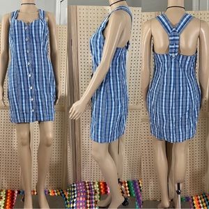 Vintage 90s Concepts & Design Plais Denim Button Front Fitted Overall Dress
